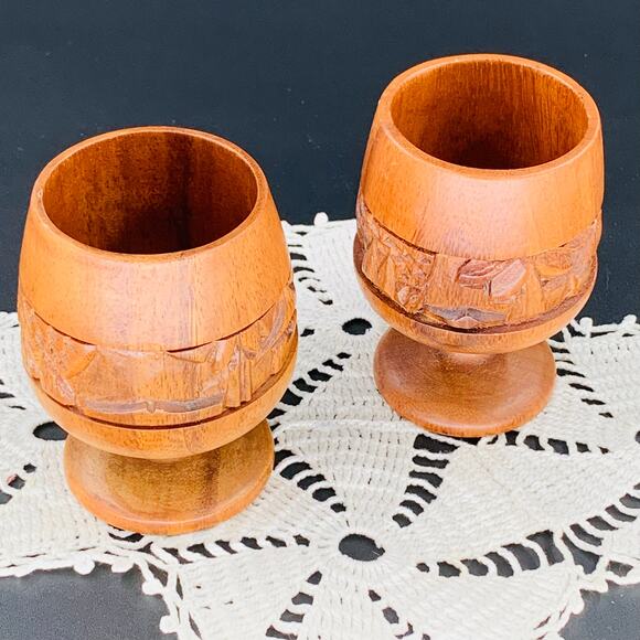 Wooden Tumblers Scottish Hand Carved Goblets 6 Ounces Set Of 2 Lathe Turned - Picture 6 of 6